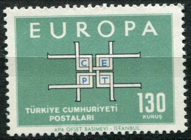 Turkey Sc#1603 MNH, 130k bl grn, blk & bl, Europa (C.E.P.T.) 1963 - Square (1...