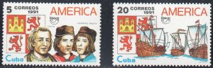 CUBA Sc# 3353-3354 AMERICA - DISCOVERY explorers CPL SET of 2  1991  MNH mint