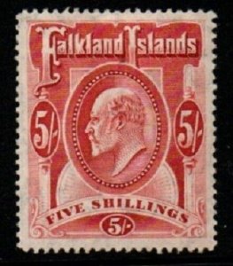 FALKLAND ISLANDS SG50 1904 5/- RED  LIGHTLY MTD MINT