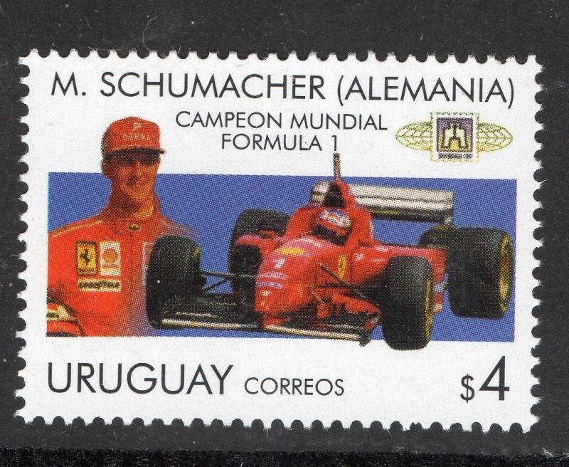 1997 MICHAEL SCHUMACHER FORMULA 1 RACE CAR FERRARI URUGUAY Sc#1694c MNH STAMP