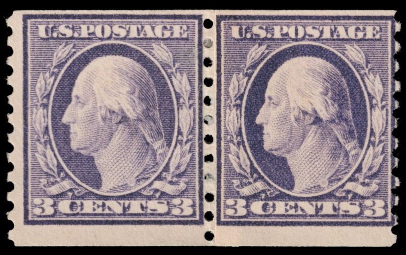 United States Scott 445 Type I, Pasteup Pair (1914) Mint NH Fine OG C