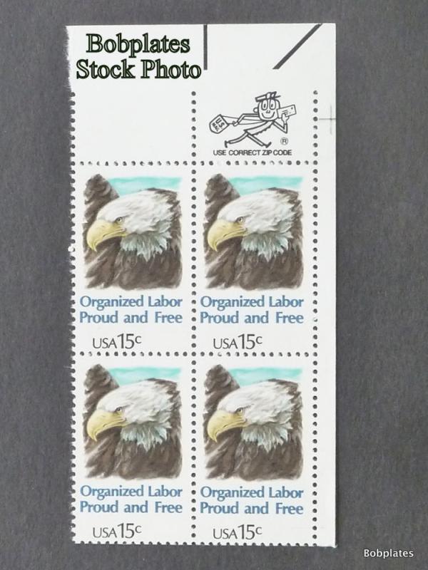 BOBPLATES #1831 Organized Labor Lower Left  Zip Block  F-VF NH SCV=$1.25