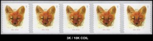 2023 US STAMP - RED FOX - COIL STRIP OF 5 - SC# 5743 - COIL 3K/10K