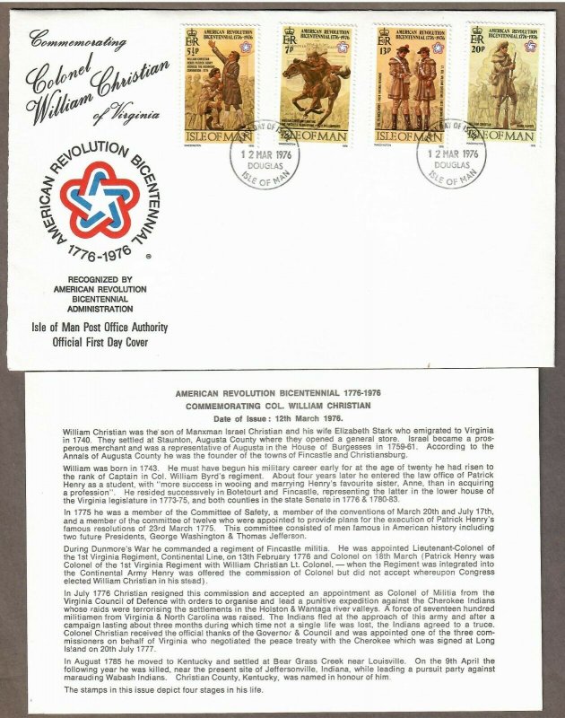 Isle of Man # 78 - 81 , American Revolution Anniversary FDC - I Combine S/H