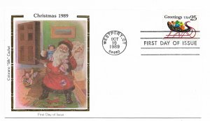 US 2428 25c Christmas Sleigh & Presents on FDC Colorano Silk Cachet ECV $12.50