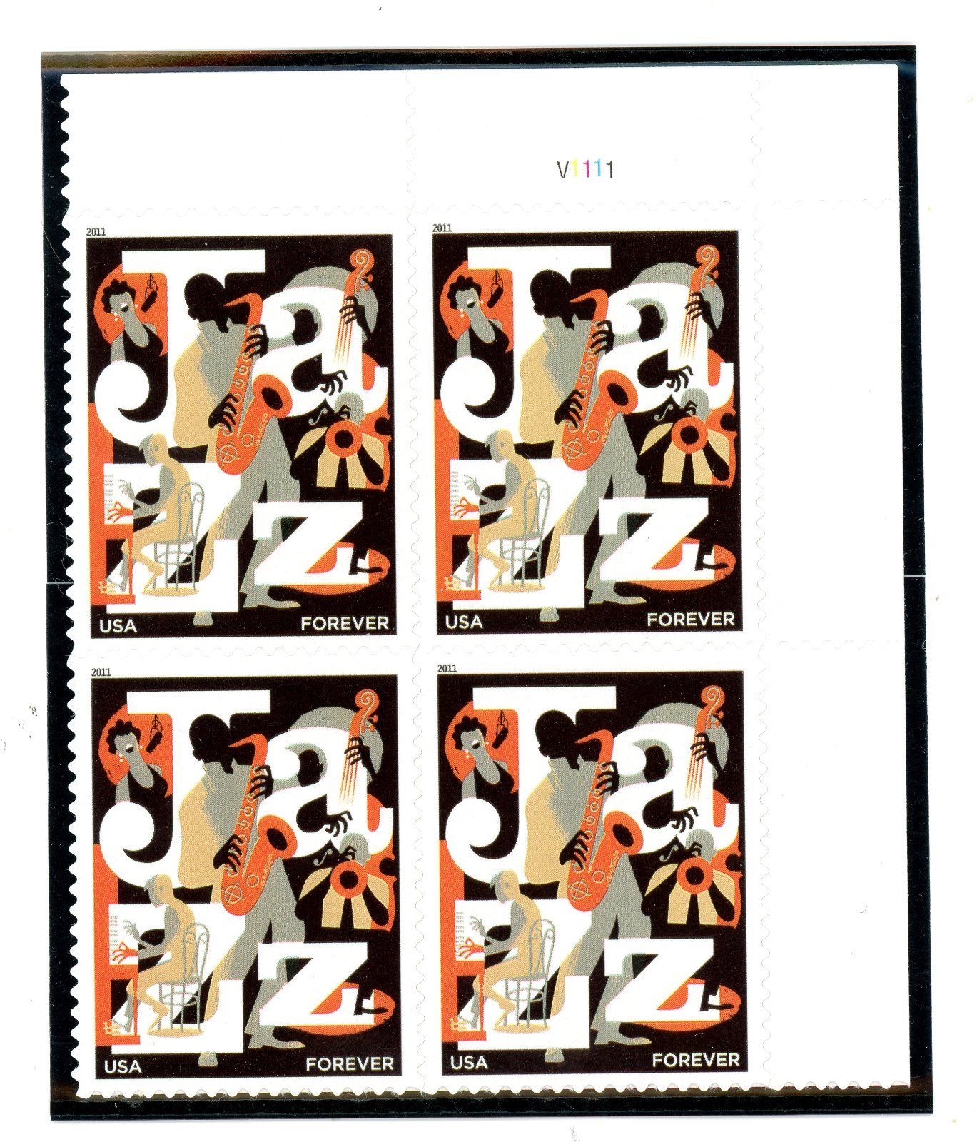 US 4503 Jazz 44c Forever Plate Block of 4 MNH V1111 UR United States, General Issue