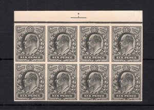 EDWARD VII PLATE PROOF BLOCK OF 8 IN BLACK ON WHITE CARD Cat £1200