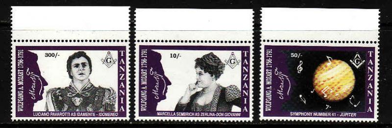 Tanzania-Sc#840-2-unused NH set-Mozart-Music-1992-