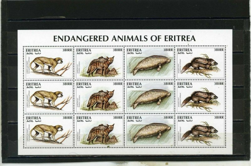 ERITREA 1996 WILD ANIMALS/ENDANGERED FAUNA SHEET OF 12 STAMPS MNH