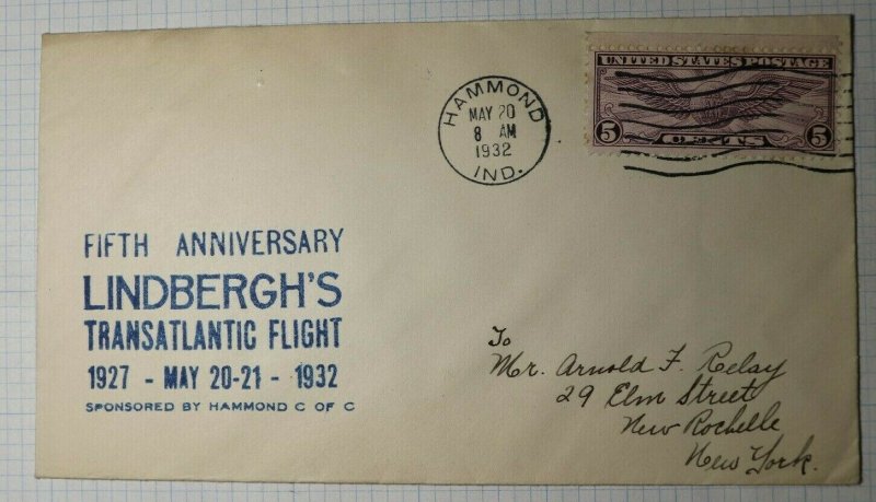 Fifth Anniv Lindbergh's Transatlantic Flight 1932 Sc# C16 FFC 