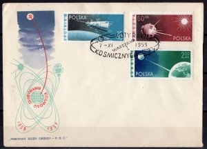 Poland 1959 Sc#875/877 SOVIET MOON ROCKET SPACE Set (3) FDC
