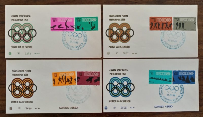 Mexico Olympics 1968 4th postal series FDC covers 4 piece lot  good as seen