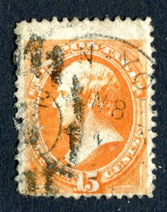 US 1870. Webster. 15c bright orange. Used. Sc#152.