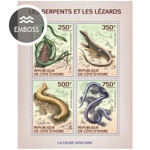 2014 IVORY COAST  MNH. SNAKES AND LIZARDS. Michel # 1529-1532. Scott Code: 1216