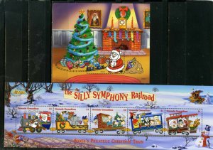 GRENADA GRENADINES 1998 DISNEY CHRISTMAS TRAINS 3 SHEETS OF 5 STAMPS 3 S/S MNH 