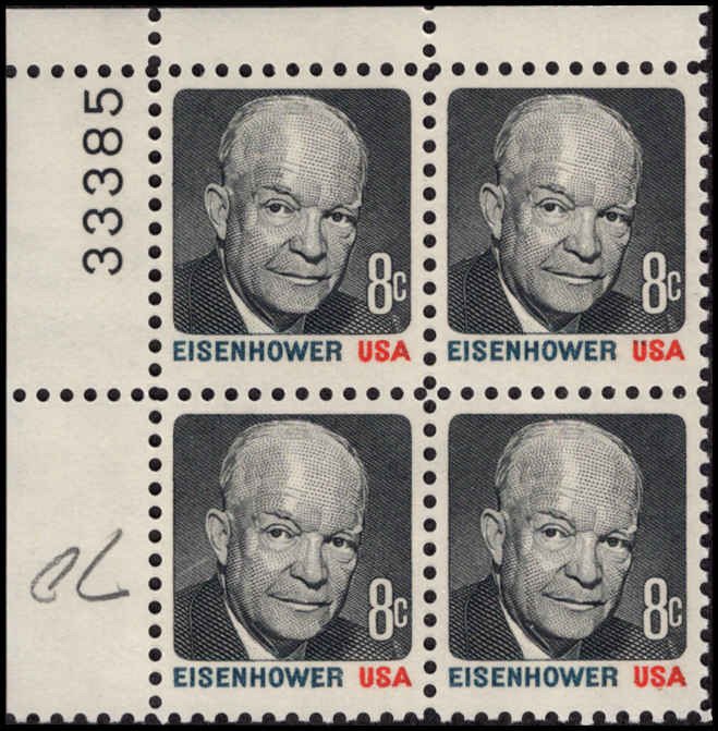 US #1394 EISENHOWER MNH UL PLATE BLOCK #33385 DURLAND .65¢