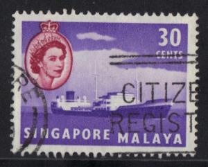 Singapore   #38   used 1955  30p oil tanker