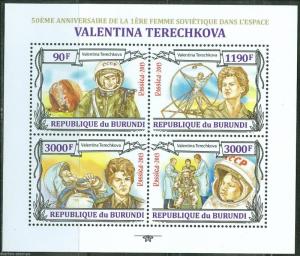 BURUNDI  2013 50th ANNIVERSARY FLIGHT OF VALENTINA TERCHKOVA SHEET  MINT   NH