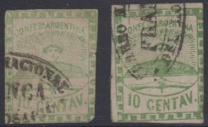 ARGENTINA 1858 CONFEDERATION Sc 2 & 2b SHADES USED SIGNED SOLARI SCV$210.00 