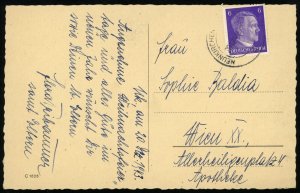 Saar Neunkirchen WWII Postal Card to Austria Vienna Winter Mountain 1943 Germany