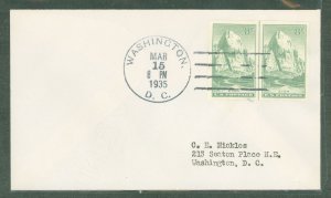 US 763 1935 8c Zion (part of the National Park Series) line pair Farley reissue imperfs on an addressed (to C.E. Nickles) uncach