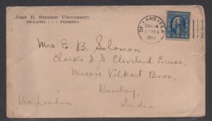 **Florida Machine Cancel Cover, Deland , FL, 3/14/1910 to India