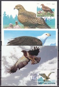 N. Korea, Scott cat. 3057, 3058 & 3060 ONLY. Birds of Prey, 3 Max. Cards  #2.