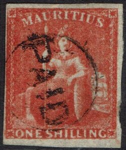 MAURITIUS 1859 BRITANNIA 1/- IMPERF USED