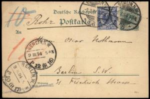 Germany 1894 Berlin Rohrpost Pneumatic Mail Cover 5pf Krone Adler 82600