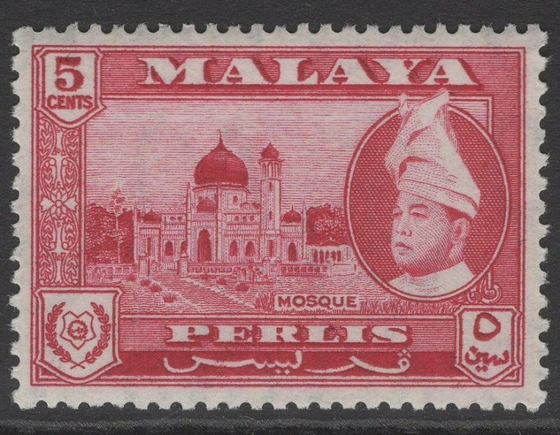 MALAYA PERLIS SG32 1957 5c CARMINE-LAKE MNH