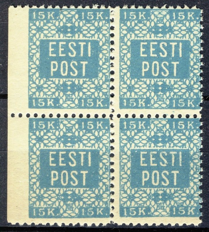 Estonia 1918, Margin Block 15k Perf 11, Mi 2A or privat perforation VF MNH