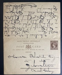 1890 Gibraltar Postal Stationery Reply Postcard  Cover To Frankfurt Germany 