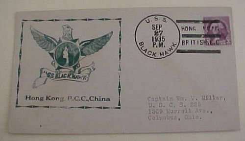 HONG KONG USS  BLACK HAWK  27 SEPT 1935  CACHETED