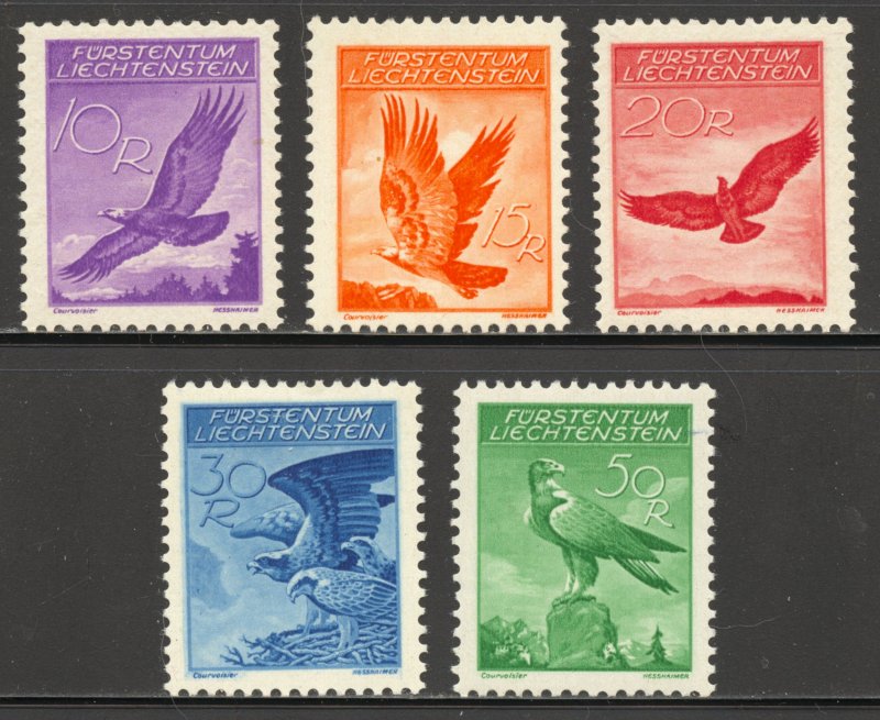 Liechtenstein Scott C9-C13 Unused VLHOG - 1934-35 Golden Eagle/Osprey Air Post