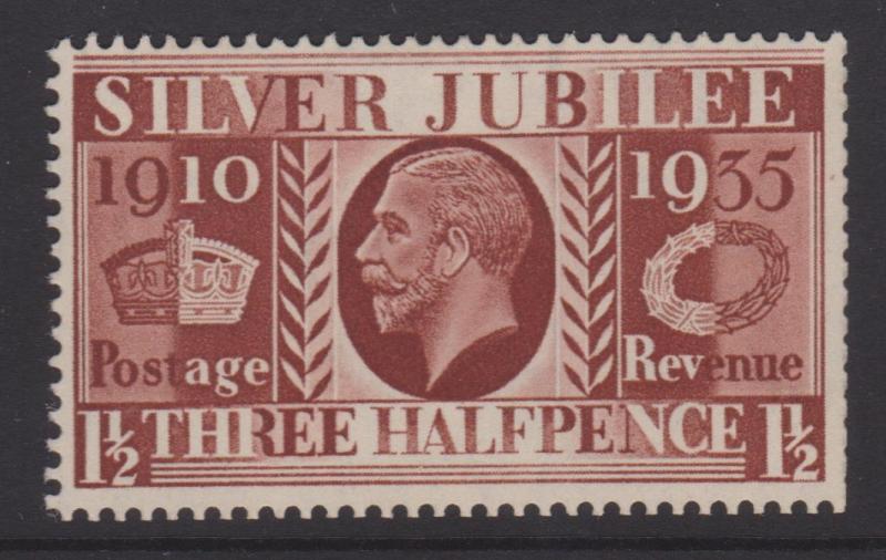 Great Britain 1935 Jubilee 1 1/2d Red Brown Sc#228 Mint Inverted Watermark