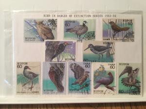 Japan Used 10 stamps Bird in danger of extinction series 1983-1984