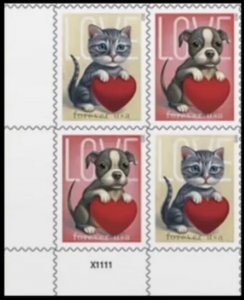US Love Kitty Puppy Forever LL Plate Block of 4stamps MNH 2023 Ships 19 Jan 2023