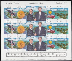 Palau 1994 MNH Sc #338 Independence Day Sheet of 3 strips of 5, music score