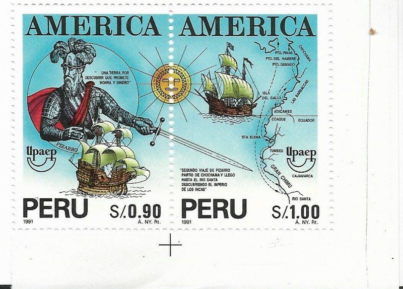 PERU 1993 DISC. OF AMERICA FRANCISCO PIZARRO AMERICA UPAEP SHIPS MAPS SC 1047