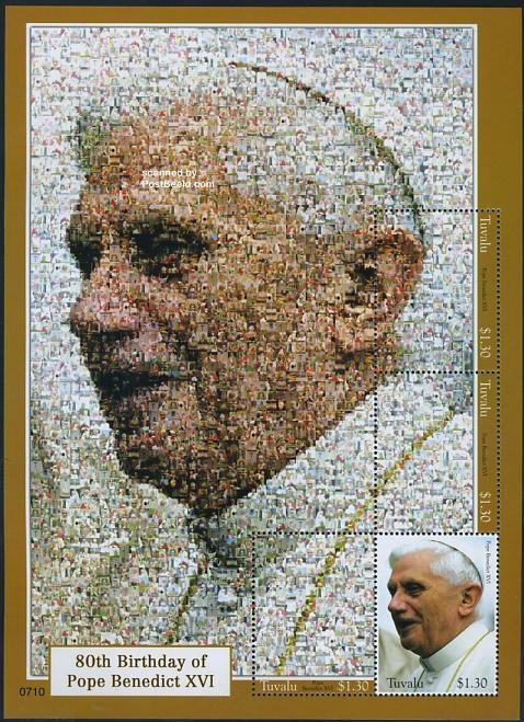 Tuvalu 2007, Pope Benedict XVI 4v m/s (mosaics), MNH