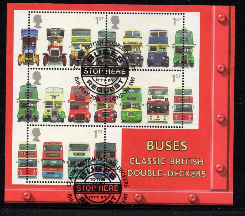 Great Britain Sc 1976b 2001 Buses stamp sheet used