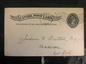 1897 Toronto Canada Action Bids PS Postcard Cover To Madison NY USA