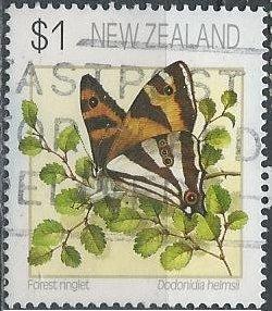 New Zealand 1075 (used) $1 forest ringlet butterfly (1991)