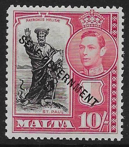 MALTA SG248 1948 NEW CONSTITUTION 10/= BLACK & CARMINE MTD MINT