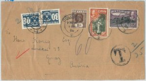 73773 - CEYLON - POSTAL HISTORY -    COVER to AUSTRIA - TAXED on arrival !! 1936