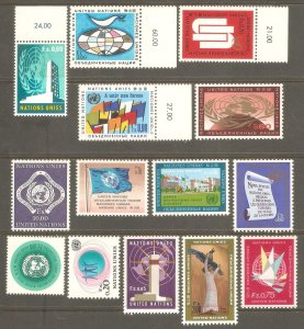 UN GEN Sc# 1 - 14 MNH FVF Set14 First Issue Flags Buildings Art Statue Map