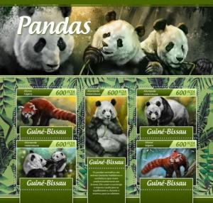 Guinea-Bissau - 2017 Pandas on Stamps - 5 Stamp Sheet - GB17107a