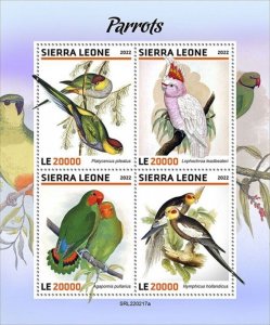 Sierra Leone - 2022 Parrots, Lovebird, Cockatiel - 4 Stamp Sheet - SRL220217a