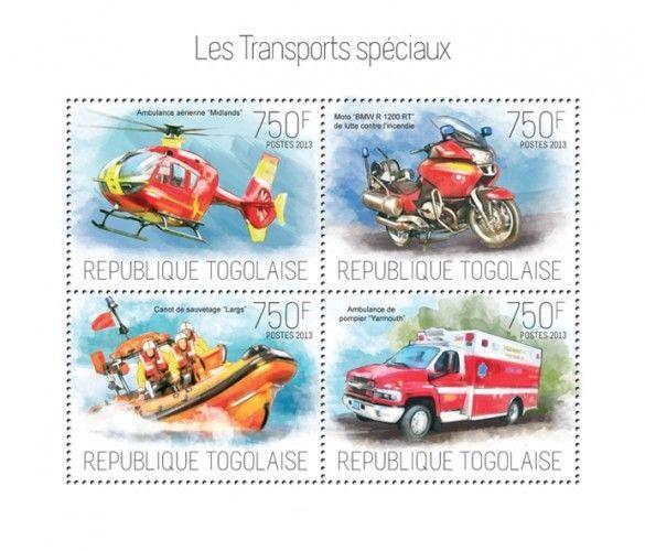 Special Transport Motor Vehicles Cars Motorcycles Helicopters Togo MNH stamp set