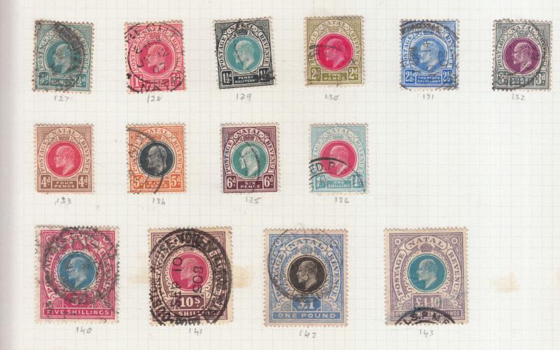 NATAL 1902-1903  VALUES USED TO £1 10/-  SG 127 TO SG 143 ETC